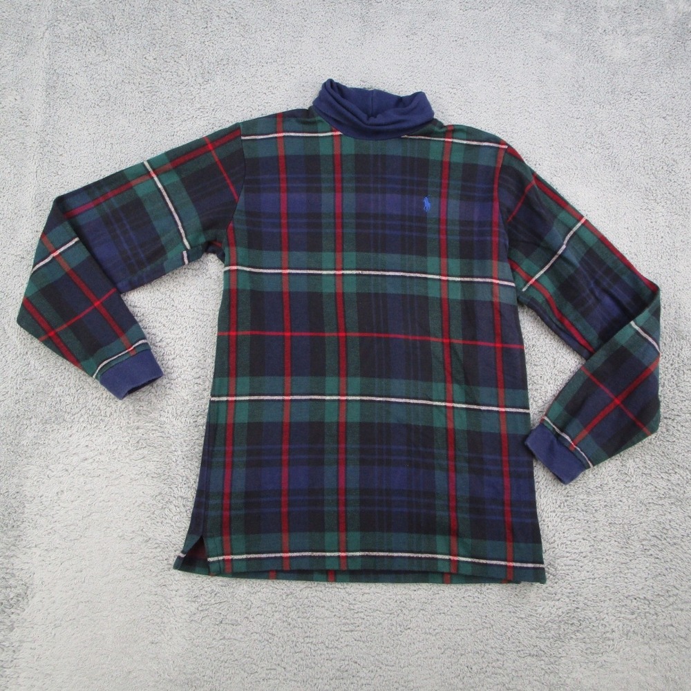 Polo Ralph Lauren Turtleneck Shirt XL Green Plaid Cotton Long Sleeve Made in USA